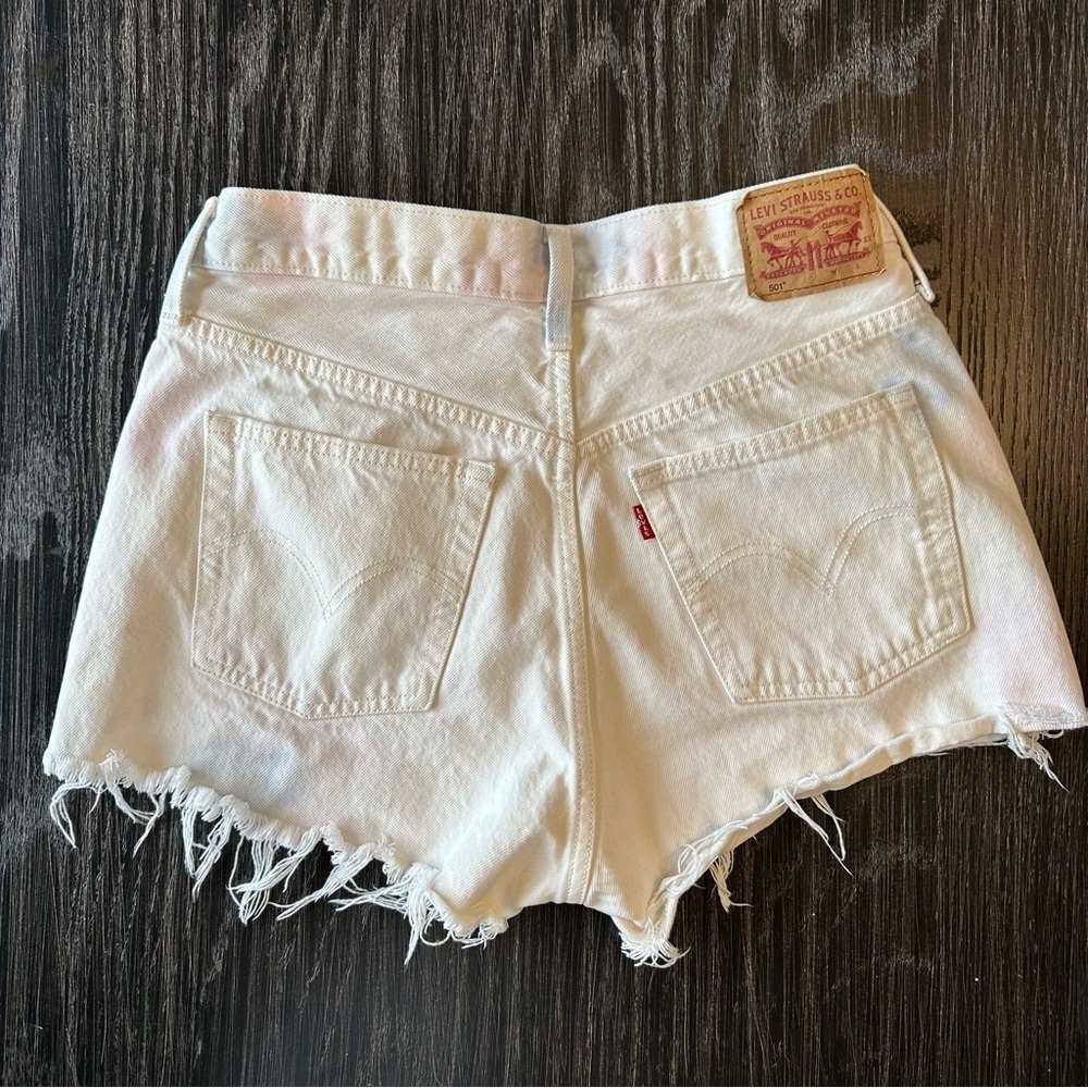 Levi 501 Jean Cutoff Shorts Cream Pink Blue Tie Dye 100% Cotton, Size 29 - Picture 9 of 14
